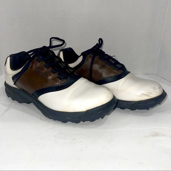 NWT Brown & White FootJoy GreenJoys Golf Shoe Size 9.5 Wide Footjoy GreenJoys Mens Golf Shoes Size 9W Wide White & Brown  main image 3